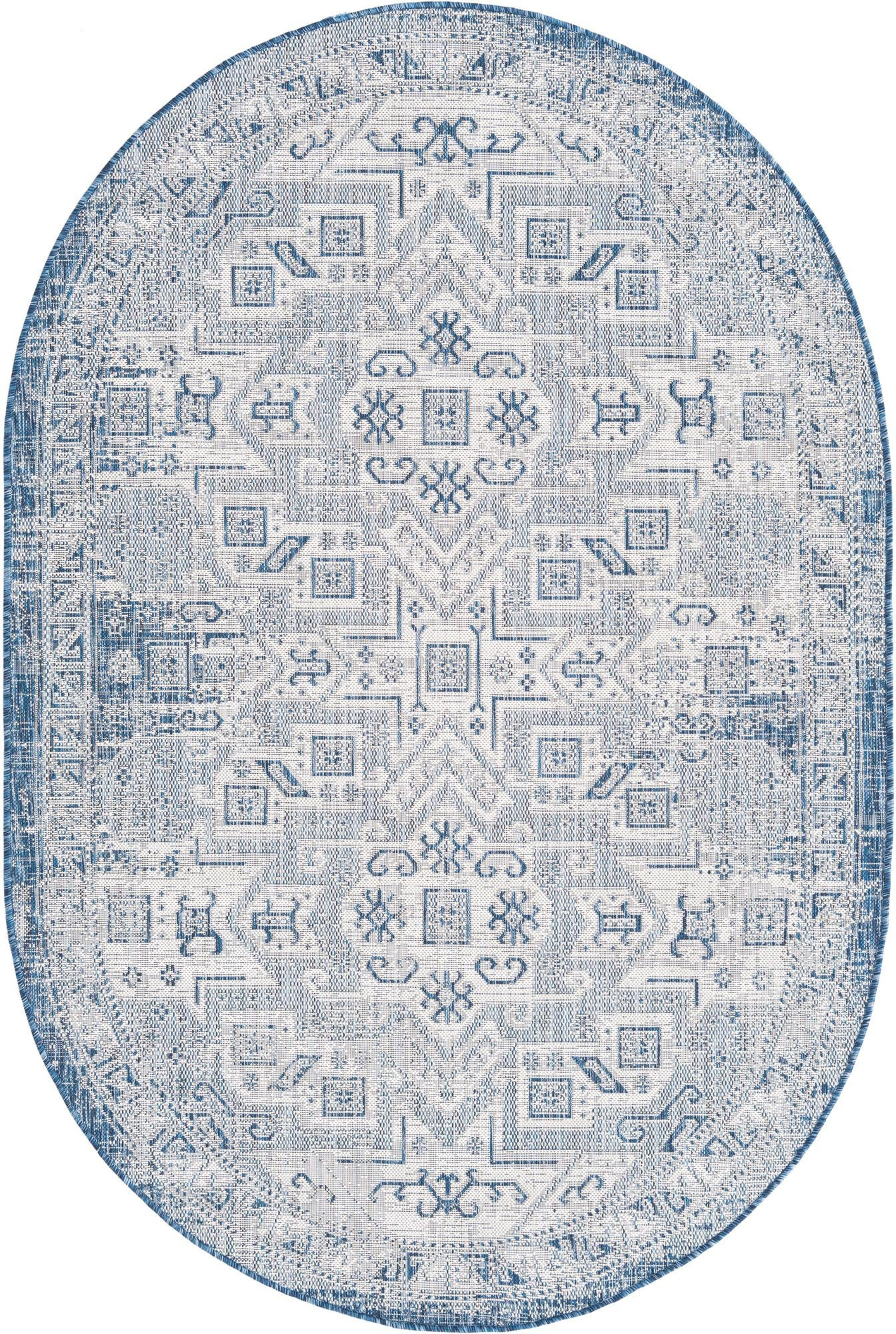 5' 3 x 8' Estuary · Medallion Outdoor Rug, blue