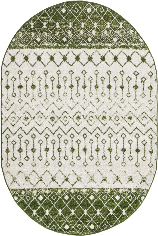 5' 3 x 8' Vernon · Geometric rug, green and ivory