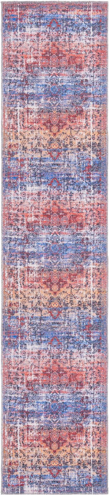 2' 7 x 12' Rideout · Distressed medallion Washable Rug, rust and blue