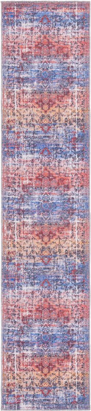 2' 7 x 12' Rideout · Distressed medallion Washable Rug, rust and blue