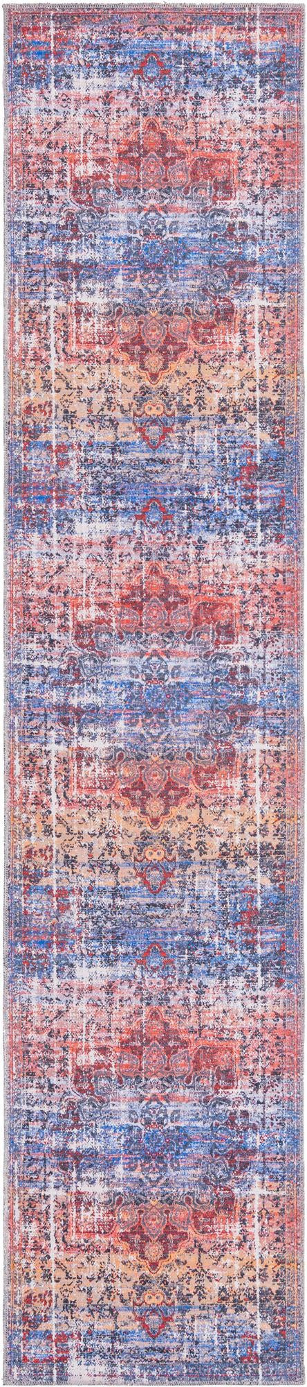 2' 7 x 12' Rideout · Distressed medallion Washable Rug, rust and blue