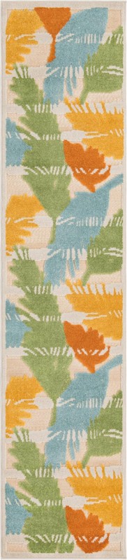 2' x 10' Fargo · Tropical leaf Outdoor Rug, multicolour on beige