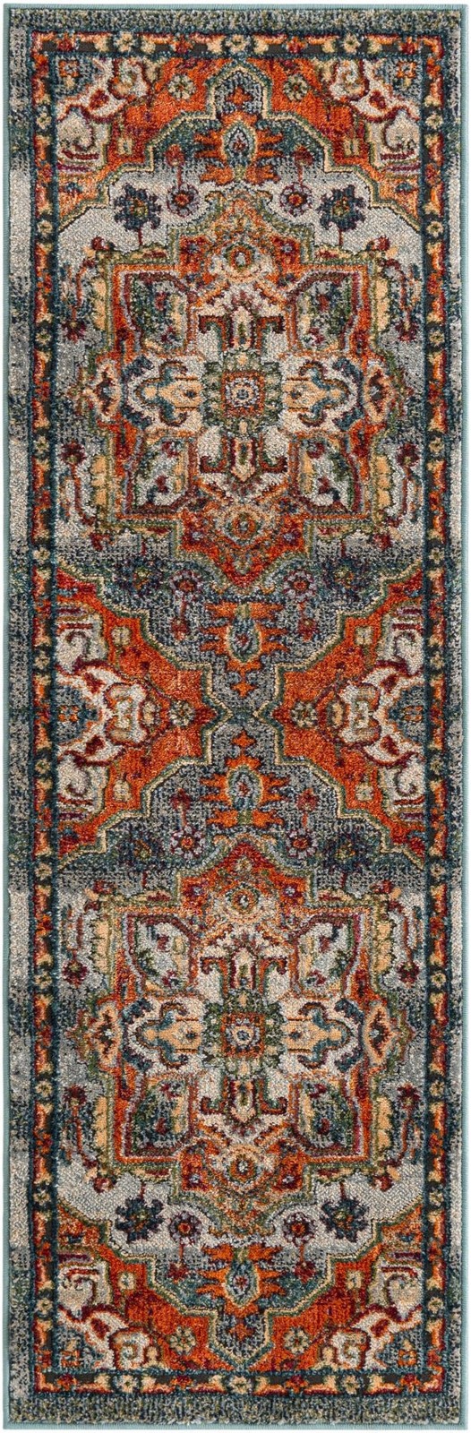 2' x 6' Walla · Medallion rug, orange and blue