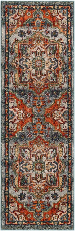 2' x 6' Walla · Medallion rug, orange and blue