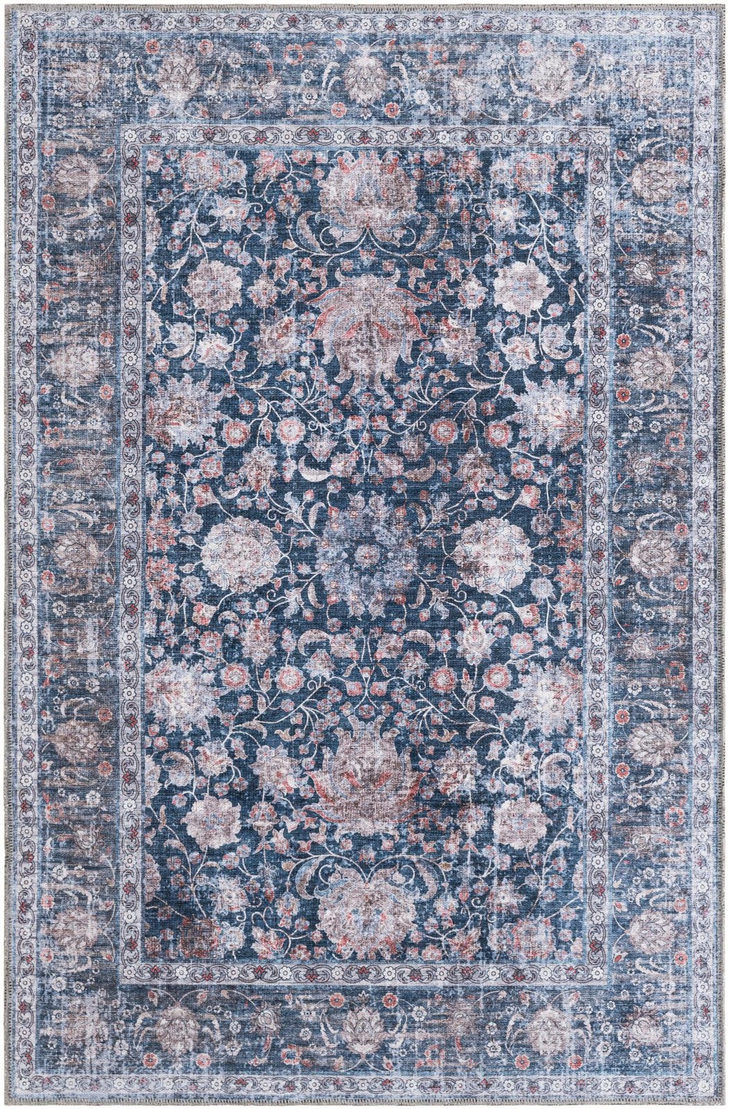 4' x 6' Bertie · Persian floral rug, navy and rust