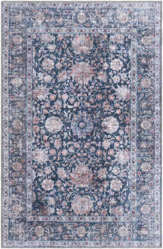 4' x 6' Bertie · Persian floral rug, navy and rust