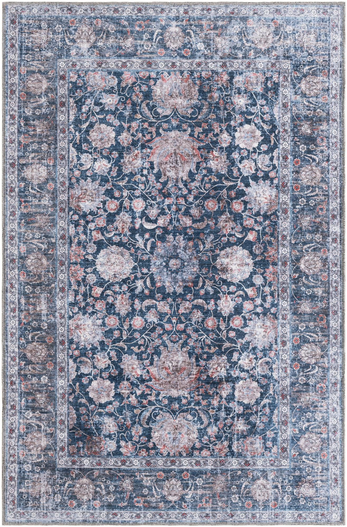4' x 6' Bertie · Persian floral rug, navy and rust