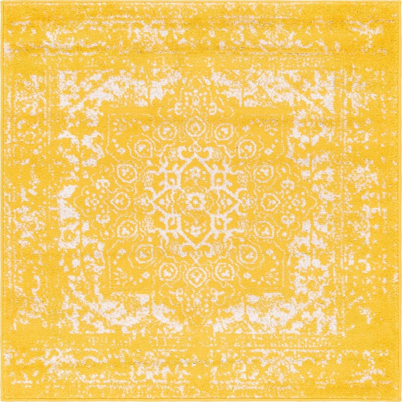 4' x 4' Birch · Border rug, yellow