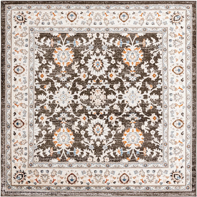 7' 10 x 7' 10 Reuben · Border rug, fume gray