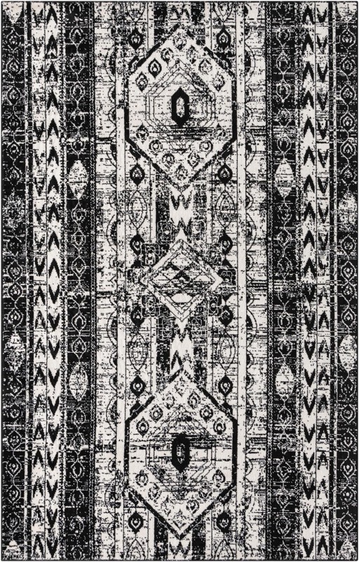 5' 3 x 8' Grouse · Tribal medallion rug, black and white