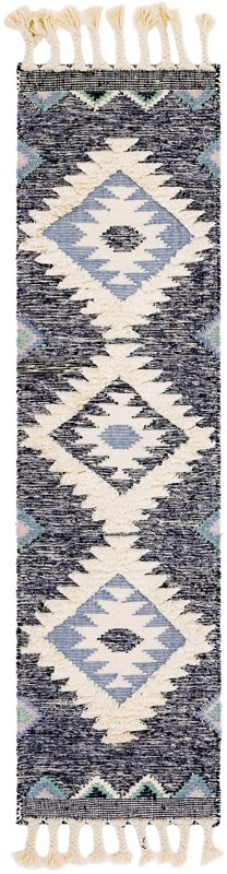 Amaranth · Geometric diamond Wool Rug, navy and cream