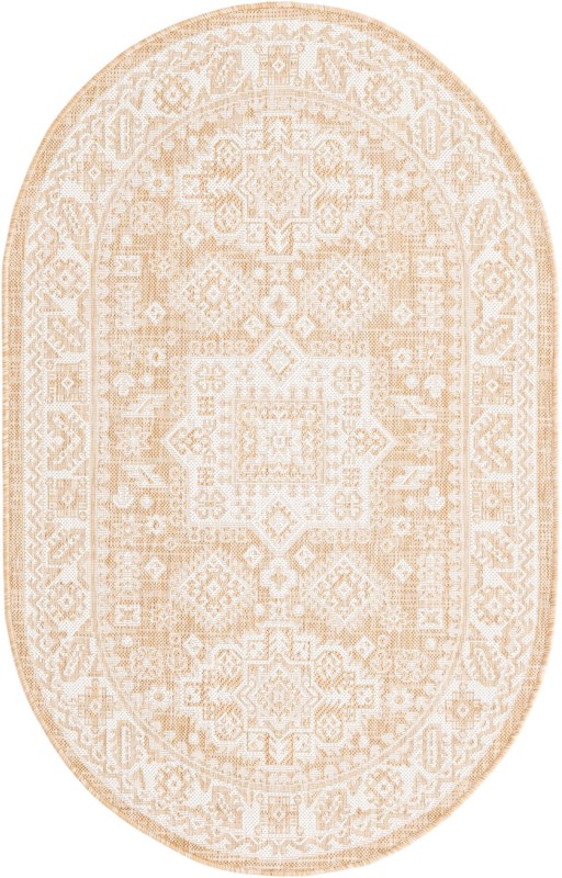 3' x 5' 3 Bellamy · Geometric medallion Outdoor Rug, natural and ivory
