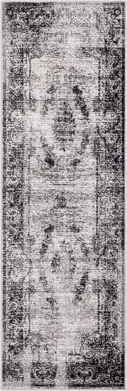 Stoner · Distressed medallion rug, gray and ivory