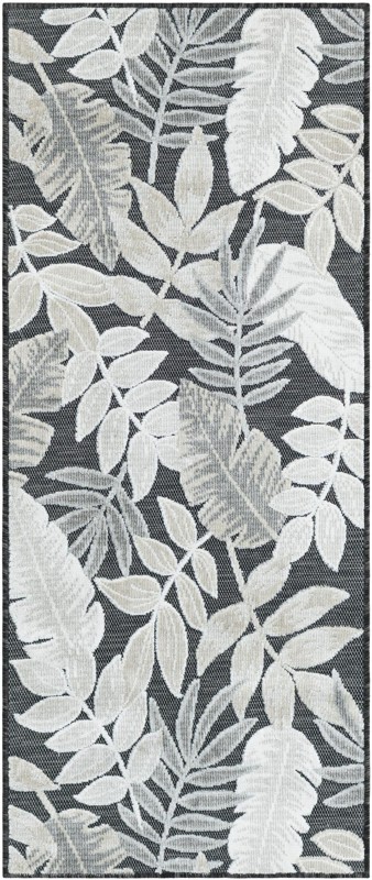 2' 2 x 5' 3 Quimby · Botanical Outdoor Rug, black and ivory
