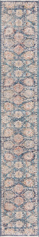 2' x 13' Ansel · Distressed floral rug, blue and tan