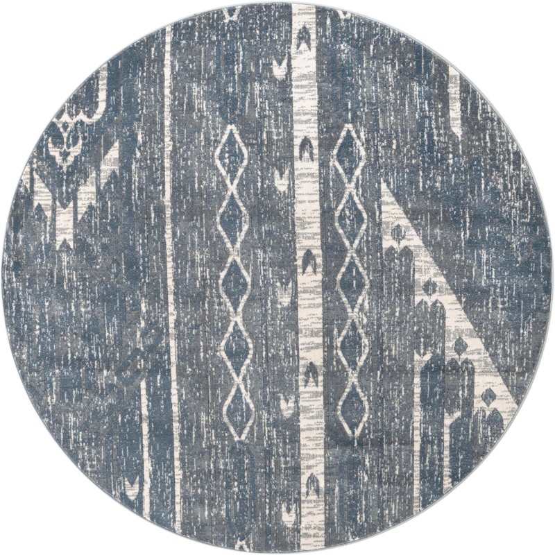 7' x 7' Cardinal · Tribal rug, blue-gray and ivory