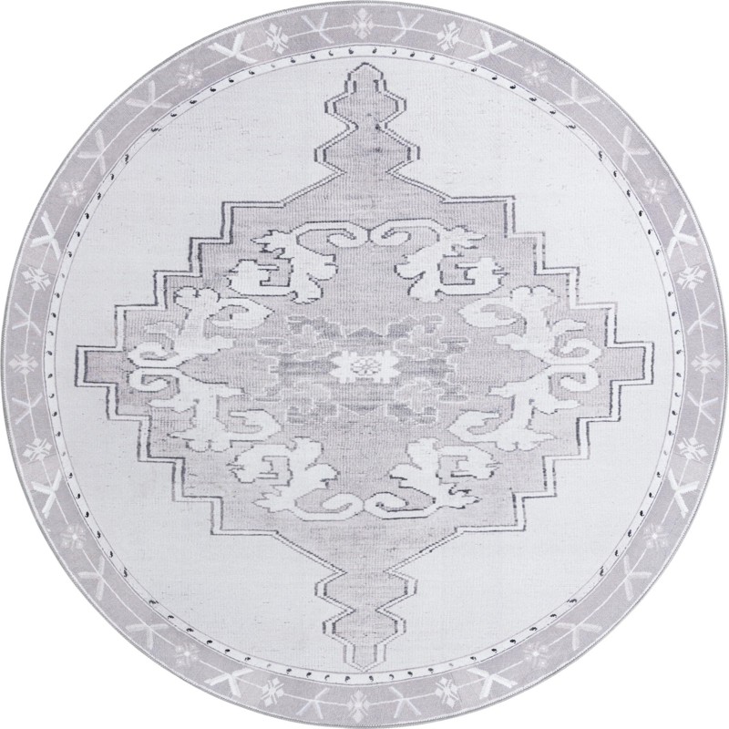 Sanderson · Medallion Washable Rug, gray and white