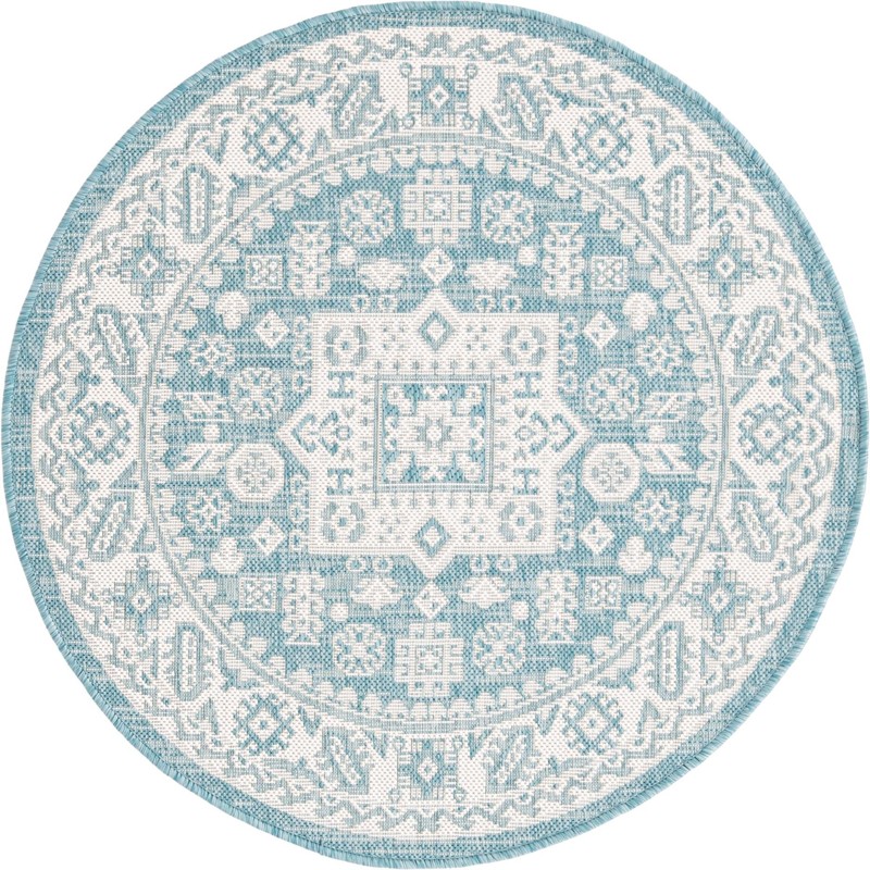 3' x 3' Bellamy · Border Outdoor Rug, aqua