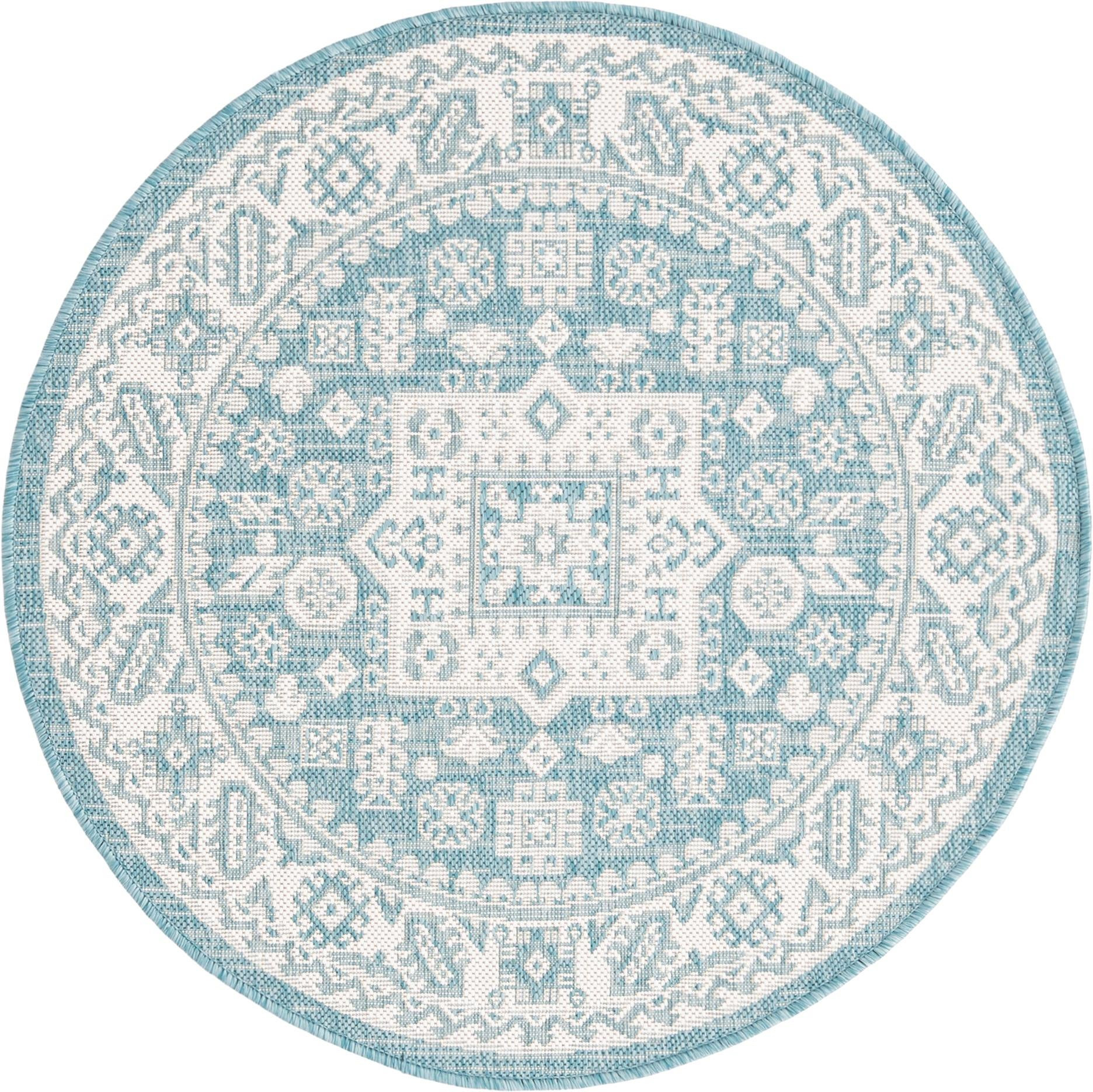 3' x 3' Bellamy · Border Outdoor Rug, aqua