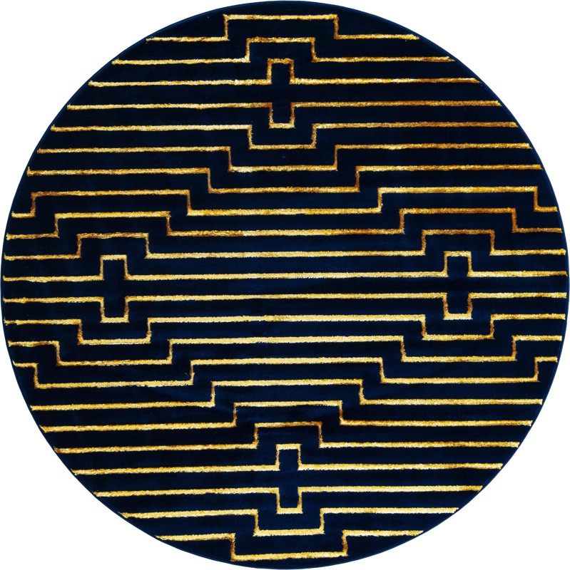 6' x 6' Cottonwood · Geometric rug, navy blue and gold