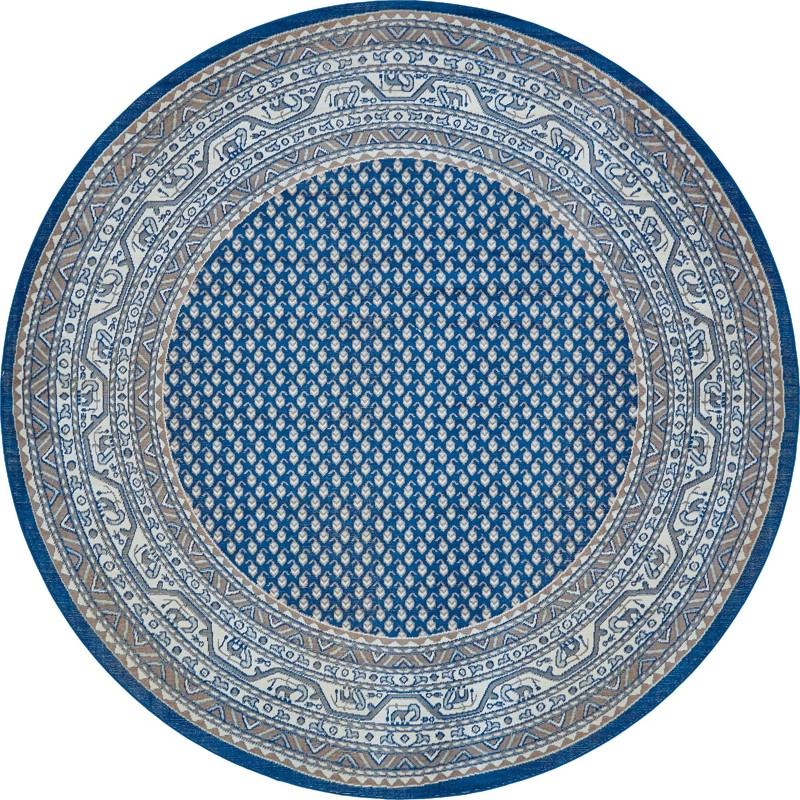 3' 7 x 3' 7 Jameson · Geometric round rug, blue and ivory
