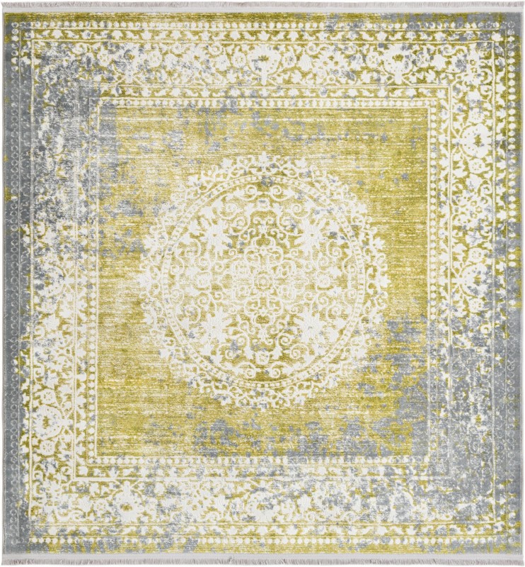 6' x 6' Crawley · Medallion rug, light green and ivory