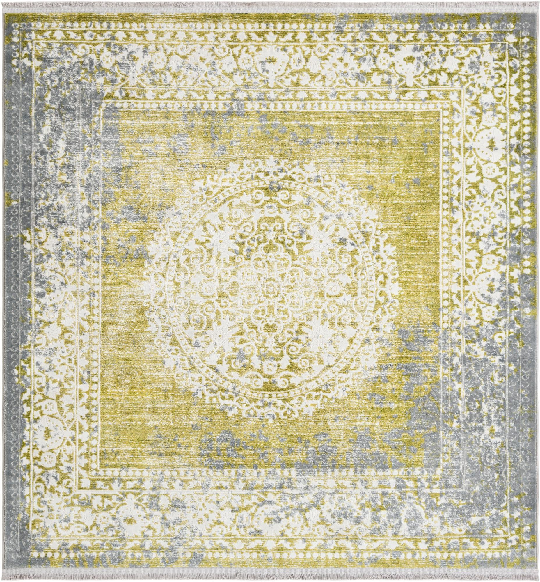 6' x 6' Crawley · Medallion rug, light green and ivory