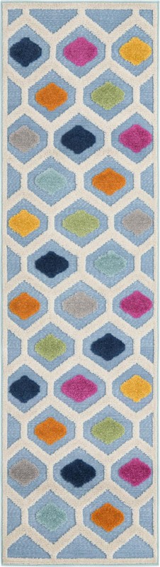 2' x 8' Raleigh · Geometric lattice Outdoor Rug, multicolor and blue