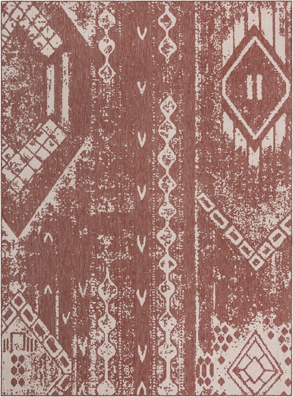 10' x 13' Wildman · Tribal geometric Outdoor Rug, rust and ivory