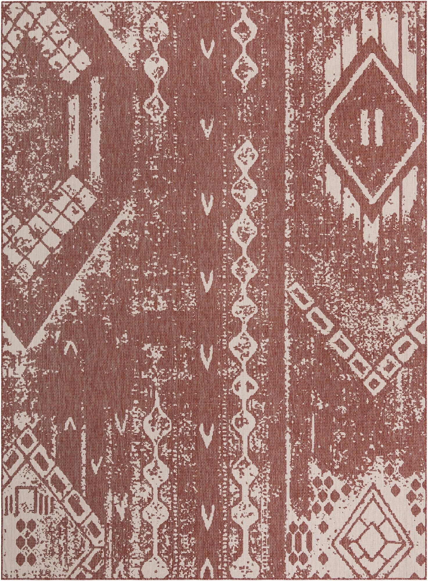 10' x 13' Wildman · Tribal geometric Outdoor Rug, rust and ivory