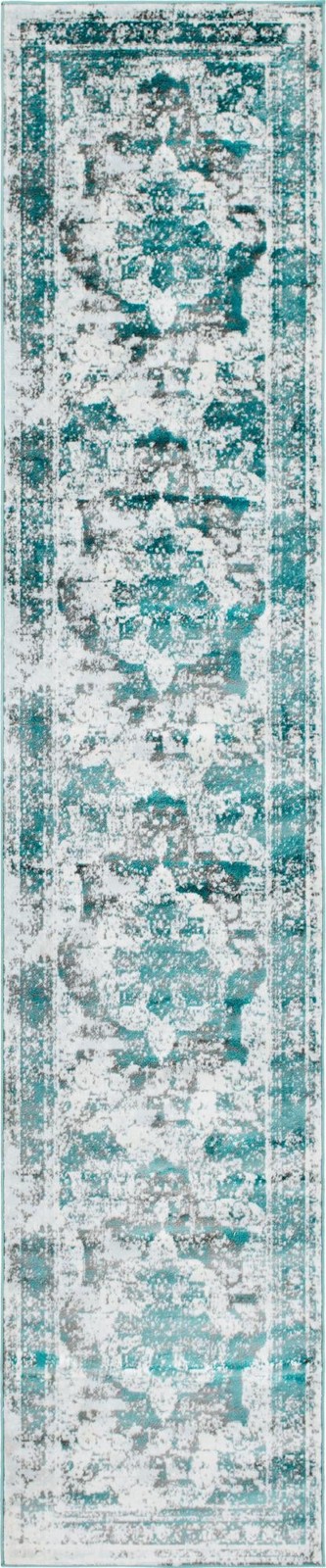 3' 3 x 16' 5 Blakemore · Distressed medallion rug, turquoise and ivory