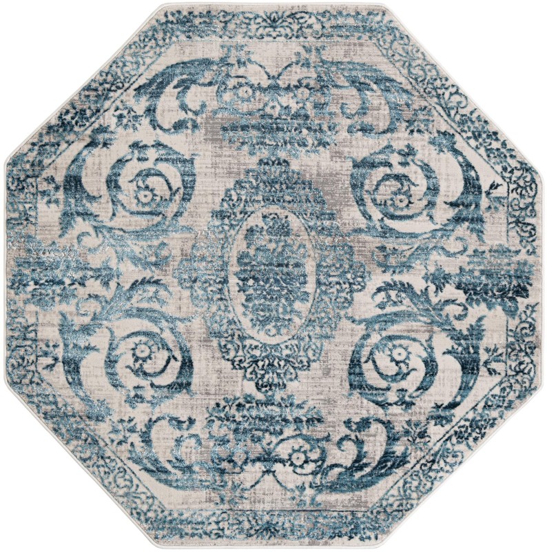 5' 3 x 5' 3 Crockett · Distressed medallion rug, ivory and blue
