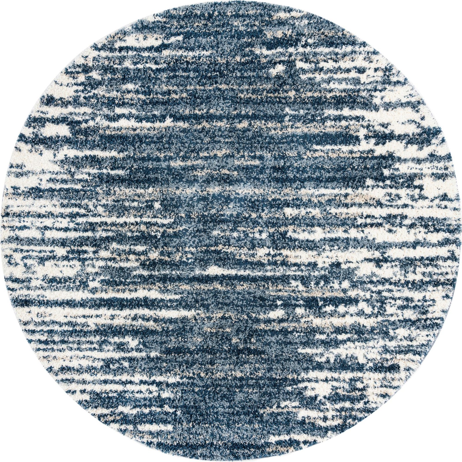 10' x 10' Felton · Abstract striped Shag Rug, blue and ivory