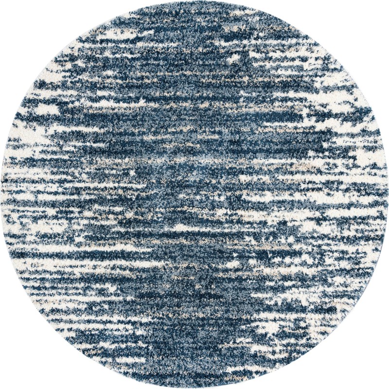 10' x 10' Felton · Abstract striped Shag Rug, blue and ivory