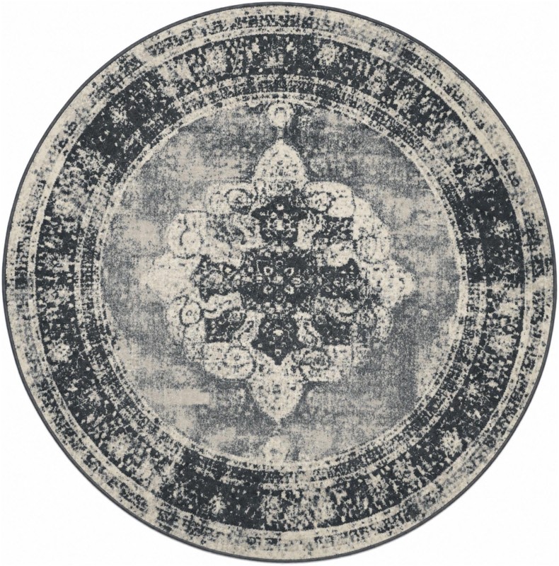 8' x 8' Blakemore · Distressed medallion rug, slate and ivory