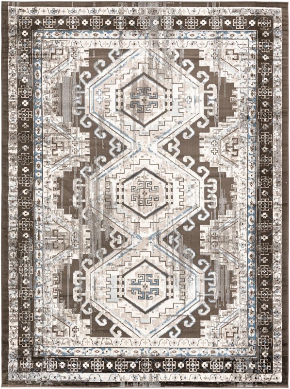 9' x 12' Harmon · Geometric medallion rug, gray and ivory