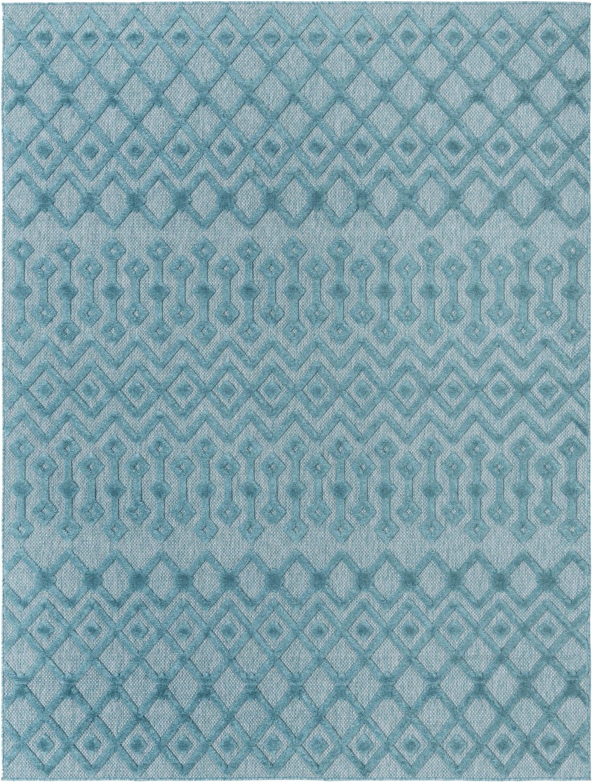 7' 10 x 10' Creed · Geometric lattice Outdoor Rug, aqua blue