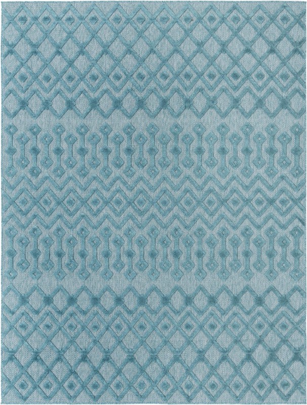 7' 10 x 10' Creed · Geometric lattice Outdoor Rug, aqua blue
