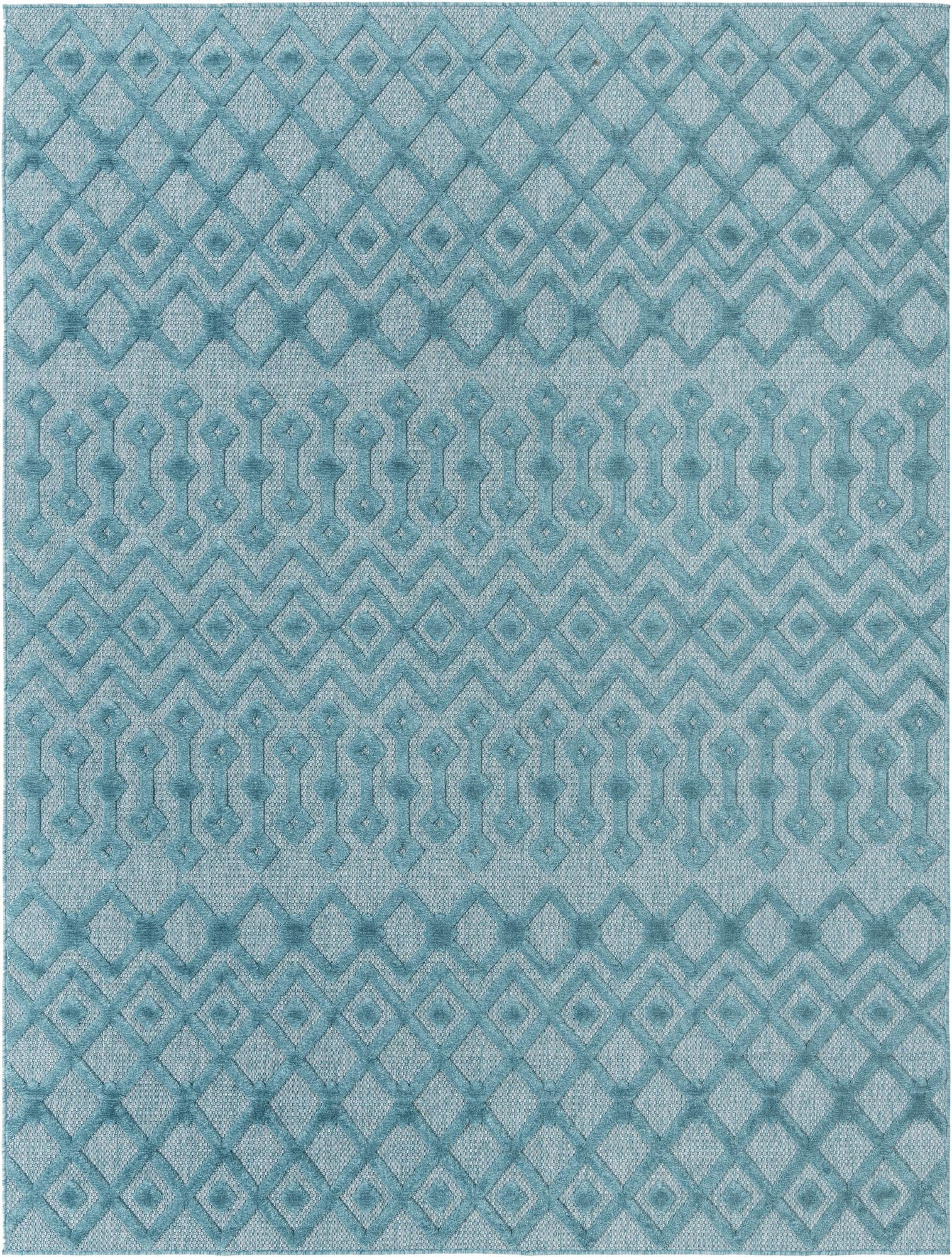 7' 10 x 10' Creed · Geometric lattice Outdoor Rug, aqua blue