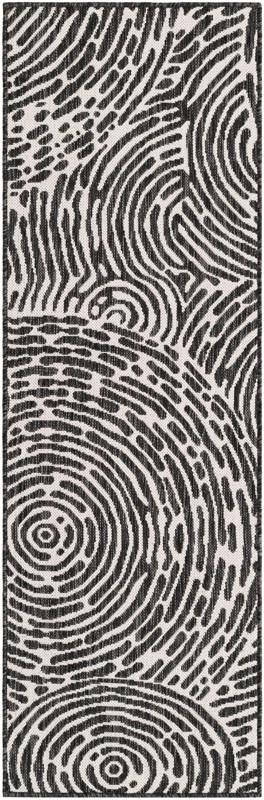 2' x 6' Grafton · Abstract Outdoor Rug, black and white
