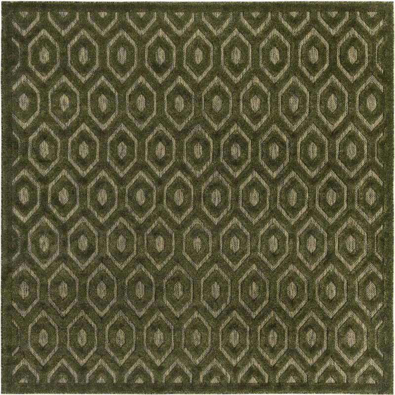 7' 10 x 7' 10 Roanoke · Geometric lattice Outdoor Rug, olive and taupe