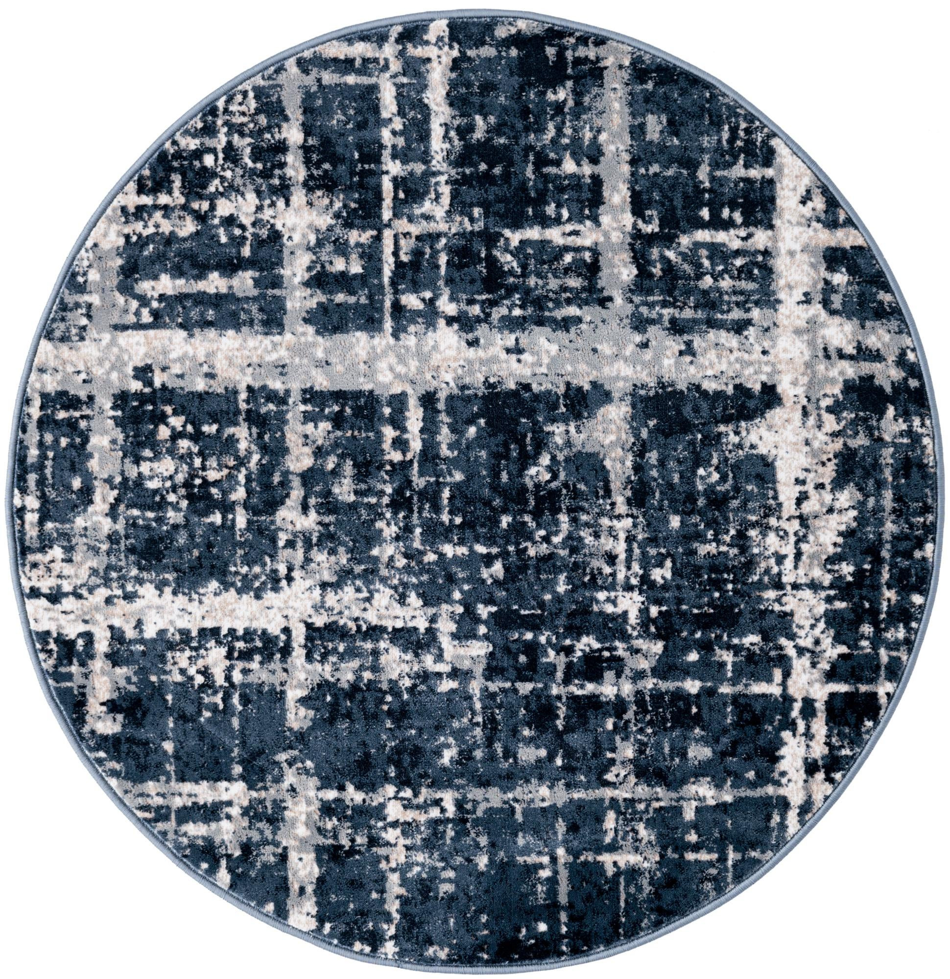3' 3 x 3' 3 Maplewood · Abstract plaid rug, navy and beige