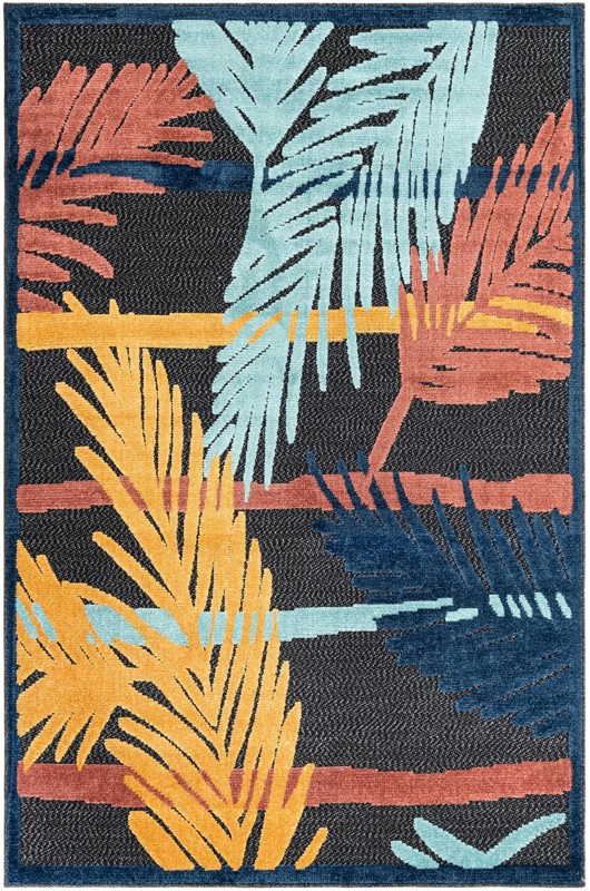 5' 3 x 8' Elm · Floral / botanical Outdoor Rug, charcoal