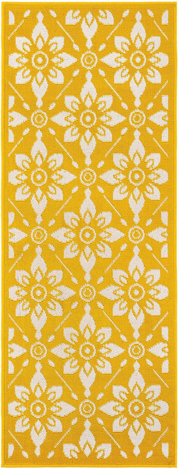 2' x 5' Selwyn · Floral lattice Outdoor Rug, yellow and cream