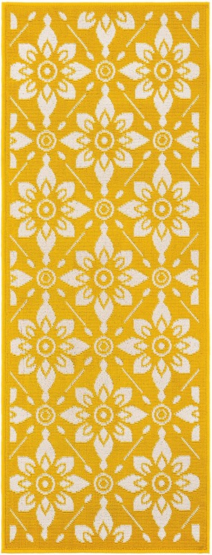 2' x 5' Selwyn · Floral lattice Outdoor Rug, yellow and cream