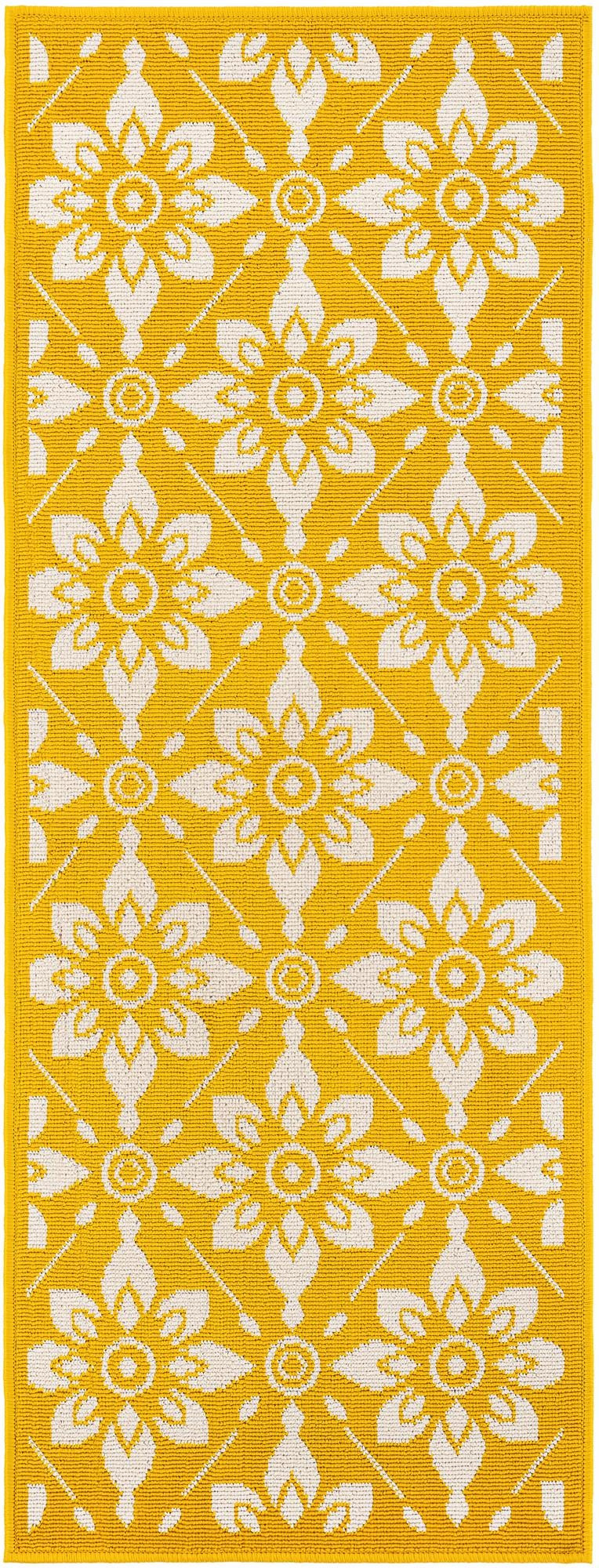 2' x 5' Selwyn · Floral lattice Outdoor Rug, yellow and cream