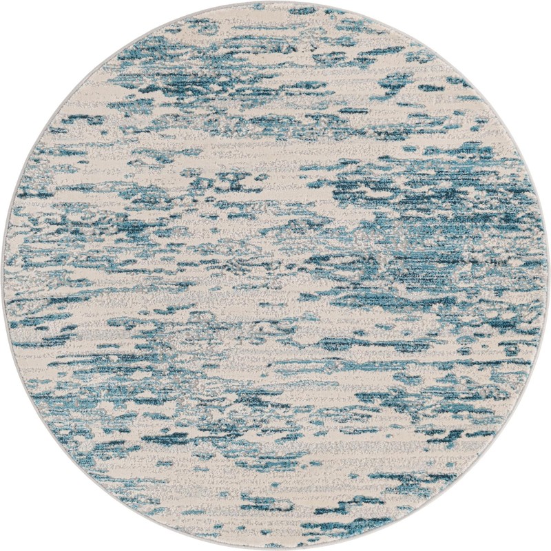 Ochre · Abstract rug, blue and ivory