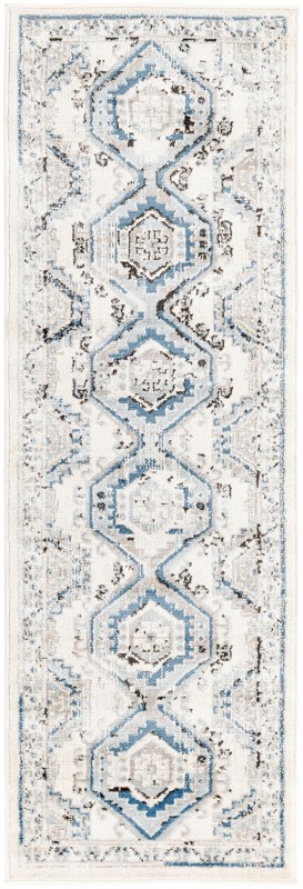 Harmon · Geometric medallion rug, aqua and ivory