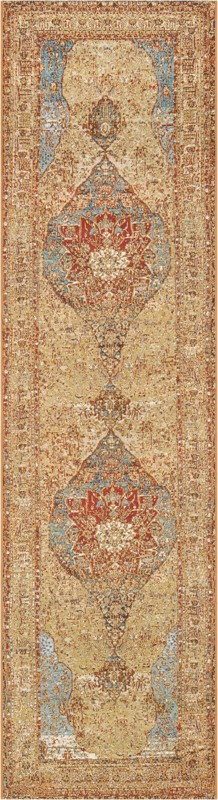 2' 7 x 10' Lomax · Medallion Outdoor Rug, tan and light blue