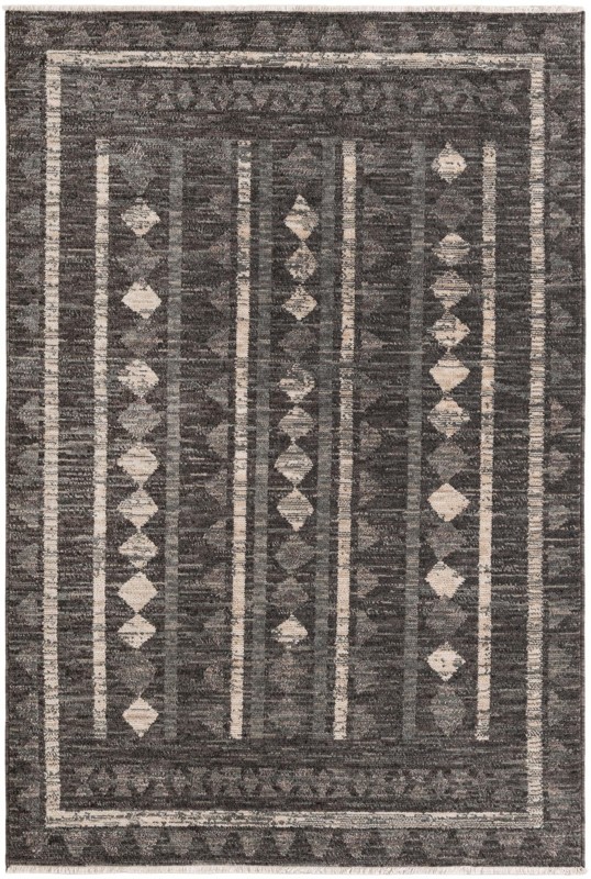 5' x 7' 7 Kearny · Geometric diamond rug, charcoal and ivory